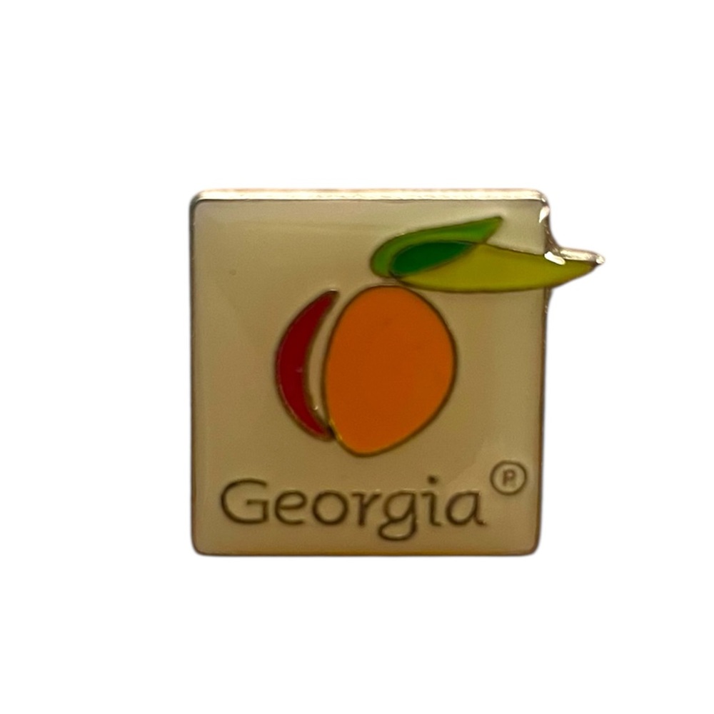 Georgia Peach Lapel Pin Tie Square Retro Southern Collectible 1” Vintage